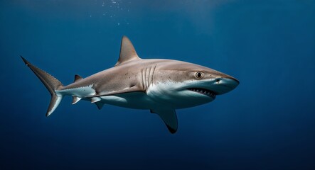 Naklejka premium Shark swimming in deep waters 