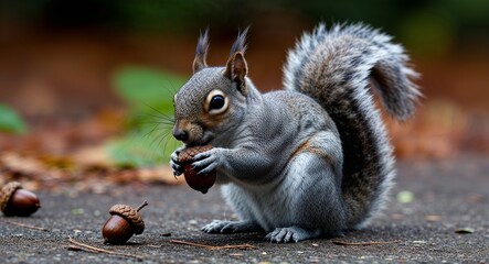 Obraz premium Squirrel hiding an acorn 