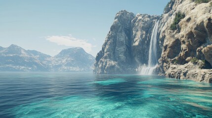 Serene Waterfall in Crystal Clear Waterscape