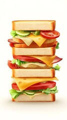 Food, Club Sandwich, Photo Realistic, on White Background, Abstract Image, Texture, Pattern Background, Wallpaper, Cover and Screen of Smartphone, PC, Laptop, 9:16 and 16:9 Format