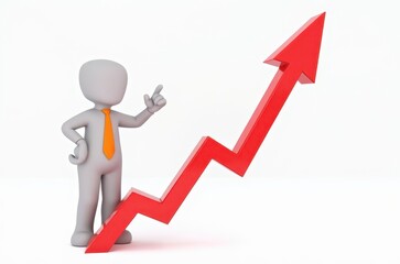 3d man red arrow success chart on white background.