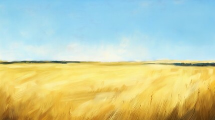Fototapeta premium A soft, blurred golden wheat field with a clear, open sky for text