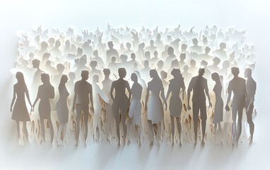 Naklejka premium A detailed paper cutout representation of a large crowd standing together, embodying the essence of teamwork and cultural diversity in a visually appealing way