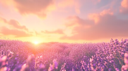 Obraz premium A soft, blurred lavender field at sunset with a clear, open sky for text 
