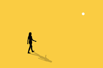 Business woman walking to next level. creative solution, goal, success, stereotype, vector concept. Symbol of challenge