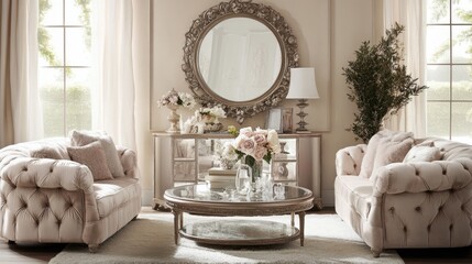 Fototapeta premium Elegant Living Room with Classic Decor and Soft Colors