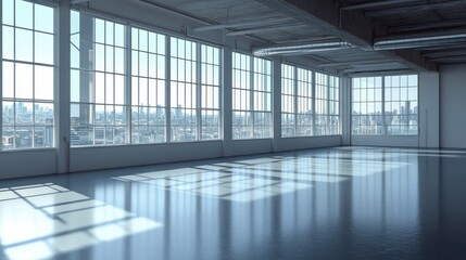 Fototapeta premium Spacious Modern Interior with City View