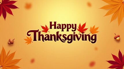 Festive Thanksgiving Greeting with Autumn Leaves and Acorn