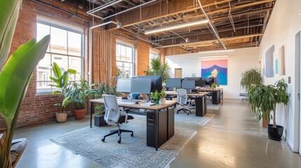Fototapeta premium Bright and Modern Office Space with Greenery