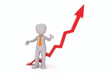 3d man red arrow success chart on white background.