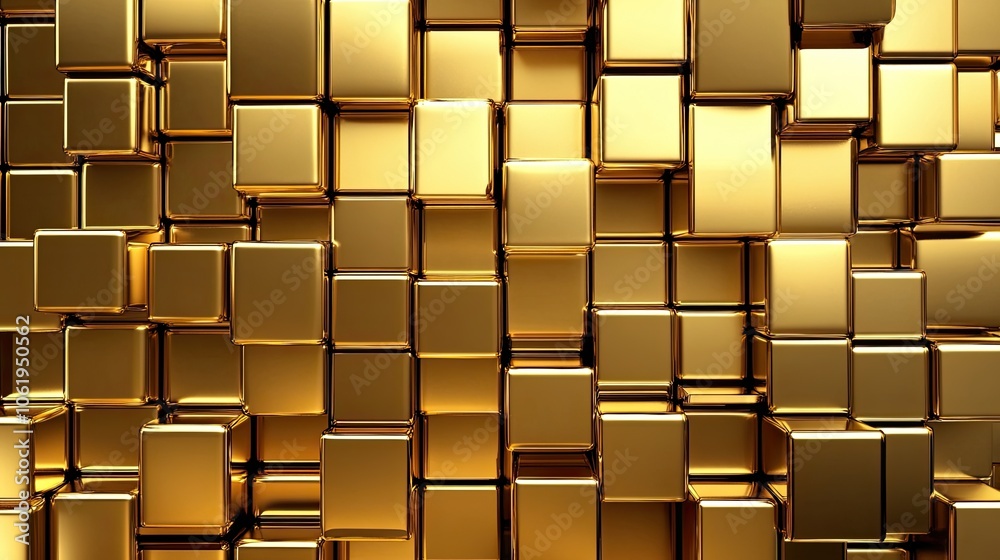 Fototapete luxurious gold monochrome 3d cubes creating a rich background with space for text or product display