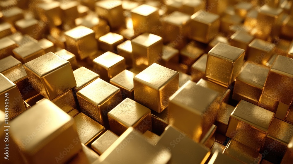 Fototapete luxurious gold monochrome 3d cubes creating a rich background with space for text or product display