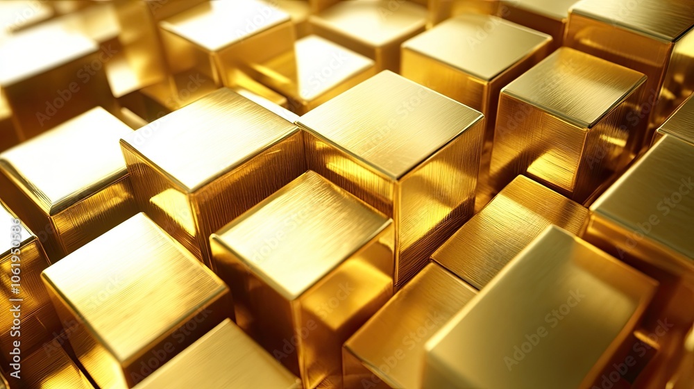 Fototapete luxurious gold monochrome 3d cubes creating a rich background with space for text or product display