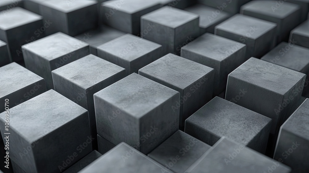 Fototapete monochromatic gray 3d cubes in a geometric arrangement, with a clear area for text or product displa