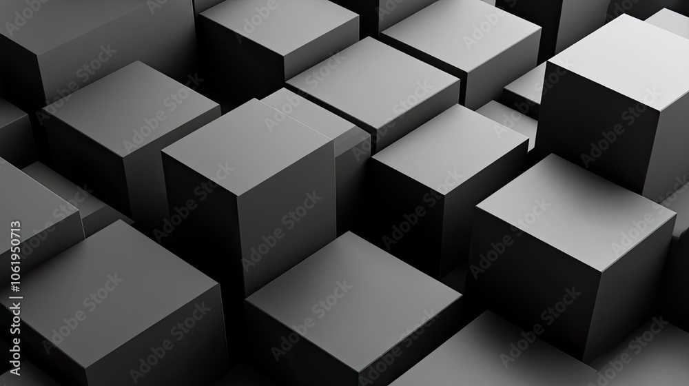 Fototapete monochromatic gray 3d cubes in a geometric arrangement, with a clear area for text or product displa