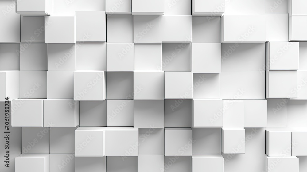 Fototapete monochromatic white 3d cubes with depth and shadows, offering a sophisticated background for text or