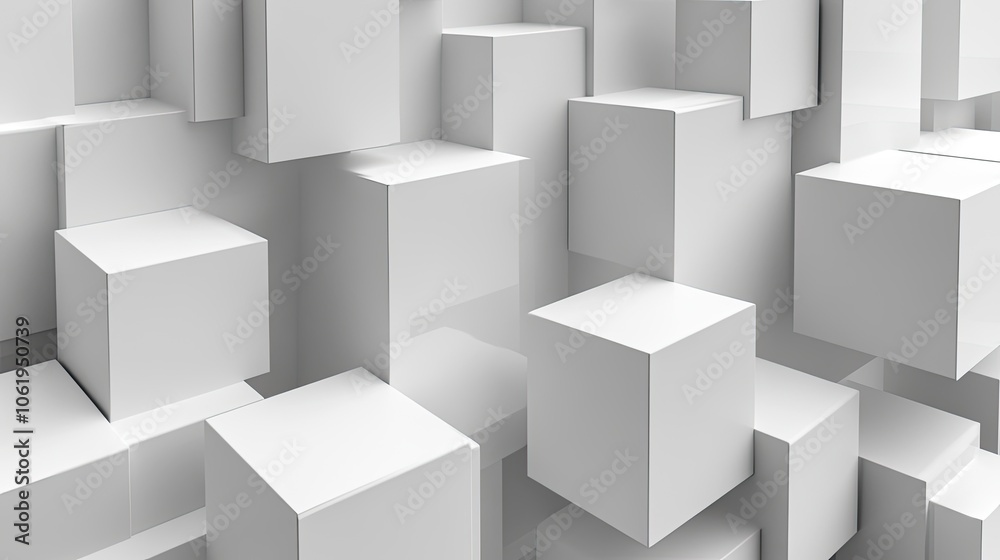 Fototapete monochromatic white 3d cubes with depth and shadows, offering a sophisticated background for text or