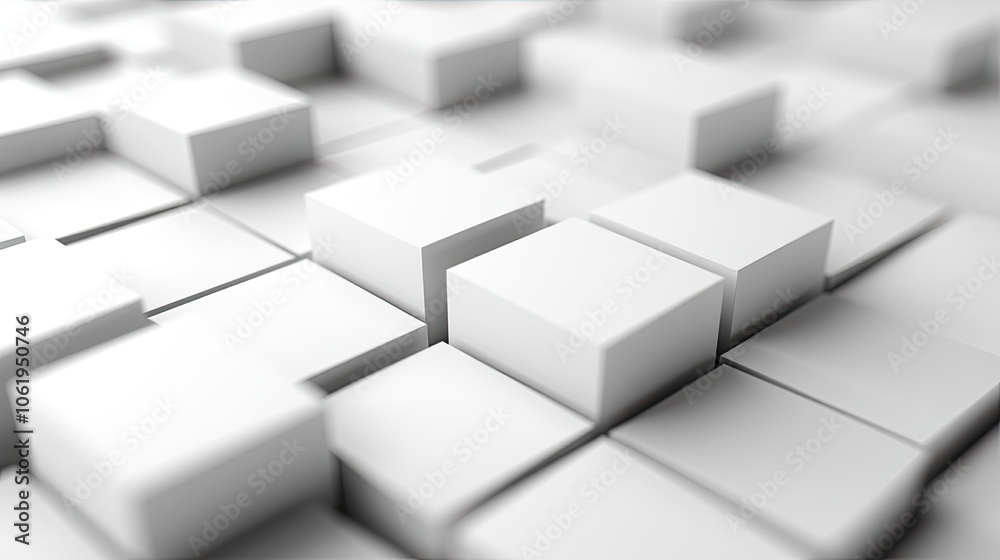 Fototapete monochromatic white 3d cubes with depth and shadows, offering a sophisticated background for text or