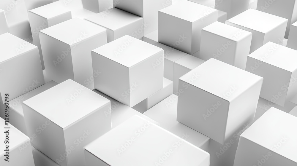 Fototapete monochromatic white 3d cubes with depth and shadows, offering a sophisticated background for text or