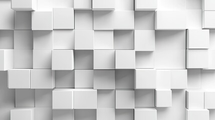 Obraz premium Monochromatic white 3D cubes with depth and shadows, offering a sophisticated background for text or product displays.