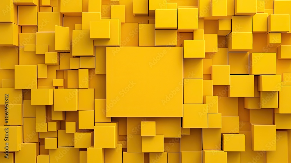 Fototapete yellow monochrome 3d cubes forming a textured pattern, with an empty section in the middle for text 
