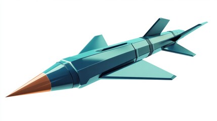 Sleek military missile with pointed warhead and fins, symbolizing advanced weaponry, isolated on white background