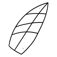 Hand drawn doodle surfboard on white background.