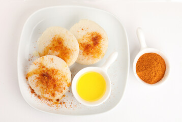 South Indian popular healthy breakfast Idly podi with ghee