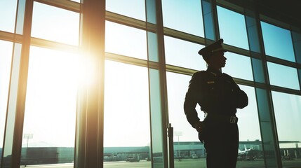 Security personnel in airport ensuring safe travel environment, vigilant officers monitoring checkpoints and maintaining order, emphasizing the importance of security in public transportation.