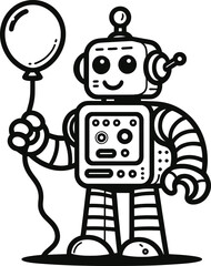 Naklejka premium A robot with a round head and big eyes. It has a Simple and bold coloring page