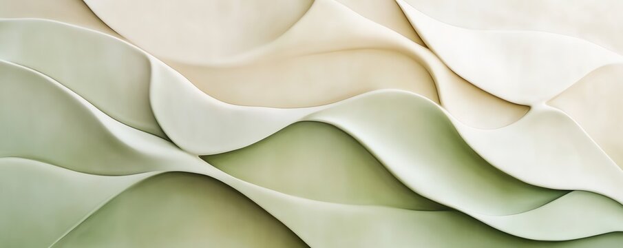 Ondulations douces en relief vert pastel et cr&egrave;me.