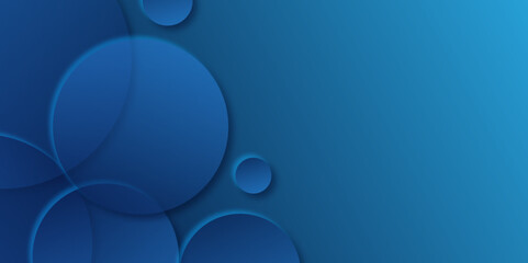 Abstract futuristic dark blue banner with a gradient circle shapes. stylish line abstract circle pattern wide banner. 3D round circles frame on blue background with light and shadow. Vector. 