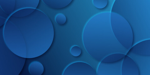 Abstract futuristic dark blue banner with a gradient circle shapes. stylish line abstract circle pattern wide banner. 3D round circles frame on blue background with light and shadow. Vector. 