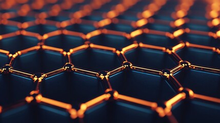 Fototapeta premium Close-up of a graphene structure showcasing interconnected hexagonal patterns and metallic highlights.