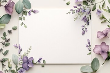 Obraz premium Purple Floral Frame on White Background with Copy Space