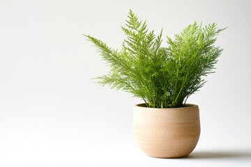 Fresh green plant in terracotta pot isolated on white