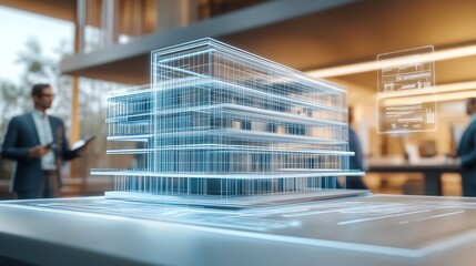 Fototapeta premium Digital Blueprint of Modern Building Technology in Architectural Design : Generative AI
