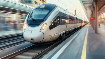 Fototapeta premium Modern high speed train with blurred background