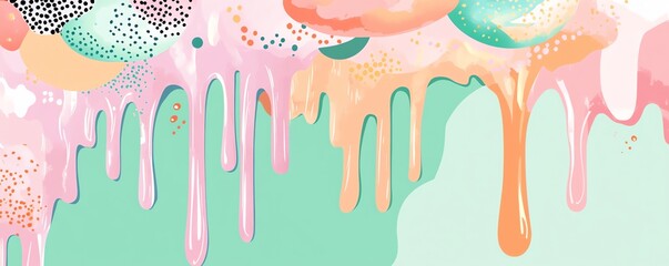 Art abstrait avec motifs pointillés et coulures pastel.