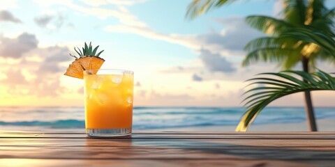 Obraz premium Tropical Cocktail by the Beach at Sunset
