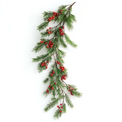 Fototapeta premium Evergreen branch with red berries on white isolate background