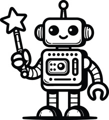 Fototapeta premium A robot with a round head and big eyes. It has a Simple and bold coloring page