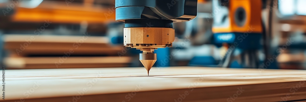 Aufkleber Close Up of CNC Machine Performing Precision Woodcutting in Workshop : Generative AI