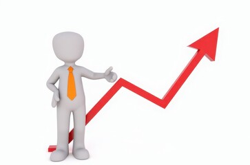 3d man red arrow success chart on white background.