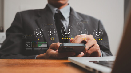 Customer review satisfaction feedback survey concept, User give rating to service experience on...