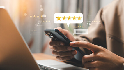 Customer review satisfaction feedback survey concept, User give rating to service experience on...