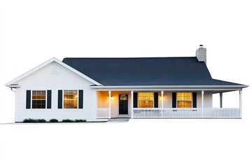 Warmly lit family home isolated against a white background