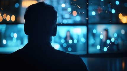 Business team on a video conference call, with multiple screens showing diverse colleagues, Virtual Team Meeting, global collaboration