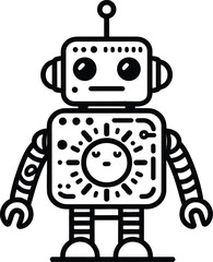 Naklejka premium A robot with a round head and big eyes. It has a Simple and bold coloring page