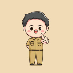 Cute male teacher character with hand pointing forward